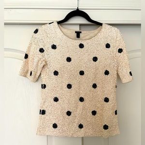 J Crew sequin polka dot cream and black top - women’s XXS